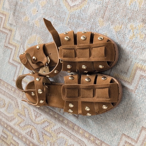 Freda Salvador Sera Fisherman Sandals in Nut Suede with Gold Studs - Picture 2 of 4